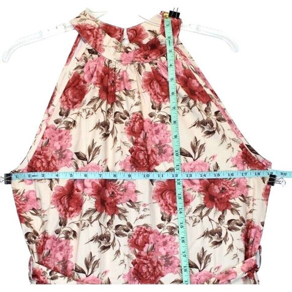 Shein Maxi Dress Halter Neck Women L Satin Beige Pink Floral Summer Beach - Picture 12 of 16